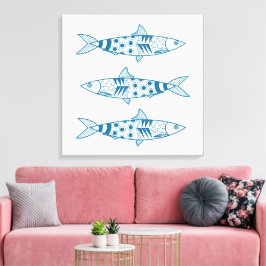 Portugisiska Lissabon Sardines Mönster Azulejos Wh Canvastryck