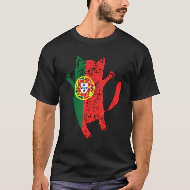 Portugisiska Lycklig Cat Portugal Flagga T Shirt (Framsida)
