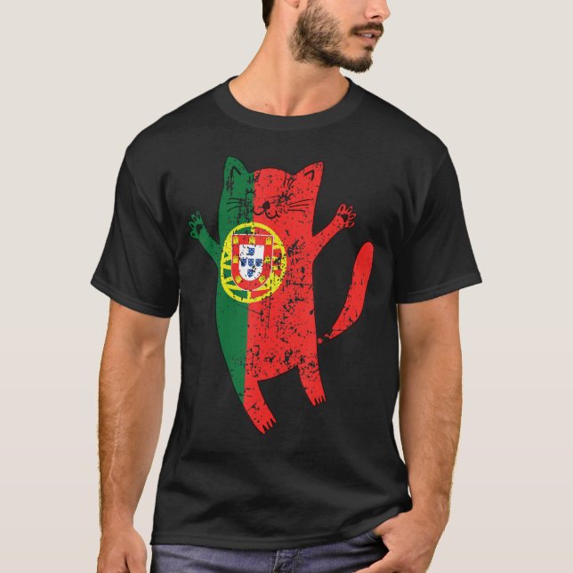Portugisiska Lycklig Cat Portugal Flagga T Shirt (Framsida)