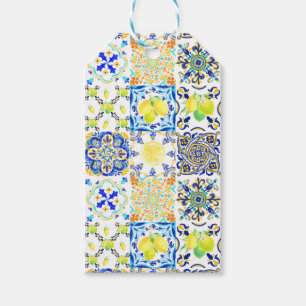 Portugisiska Majolica Azulejo Medelhavet Citron Presentetikett