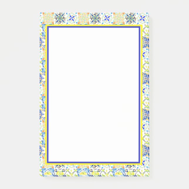 Portugisiska Majolica Azulejo Mediterranean Lemon Post-it Block (Framsida)