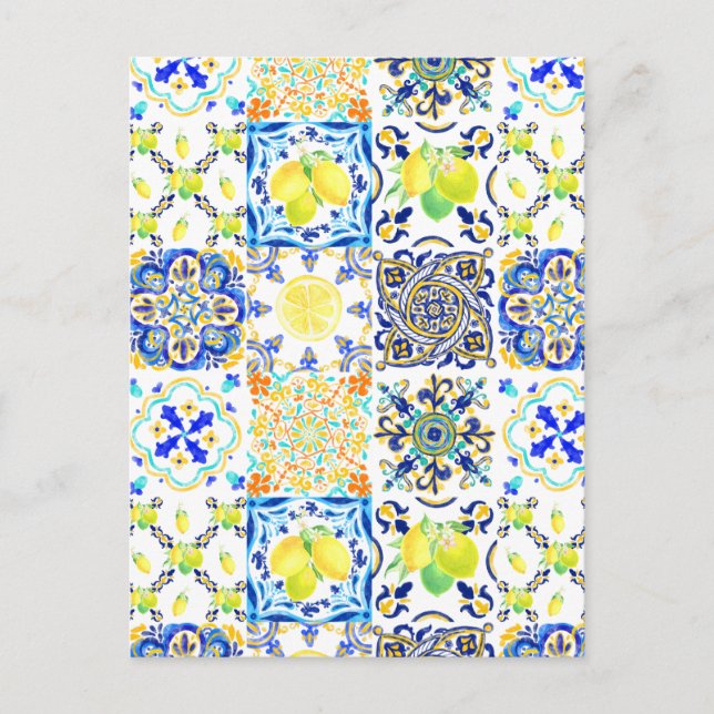 Portugisiska Majolica Azulejo Mediterranean Lemon Vykort (Framsida)