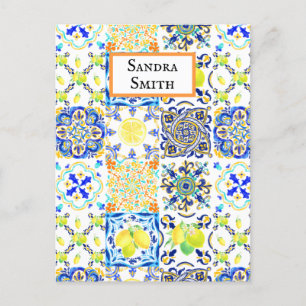 Portugisiska Majolica Azulejo Mediterranean Lemon Vykort