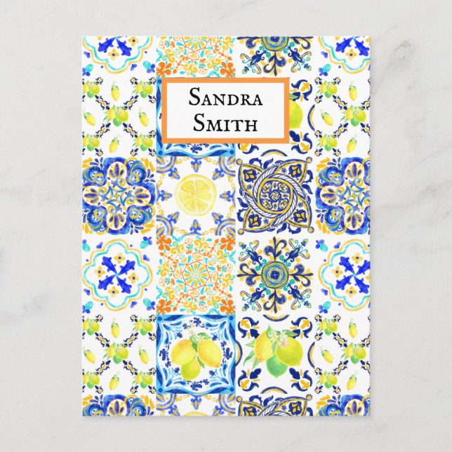 Portugisiska Majolica Azulejo Mediterranean Lemon Vykort (Framsida)