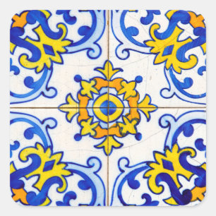 Portugisiska Mosaic Azulejo Art Tile Fyrkantigt Klistermärke