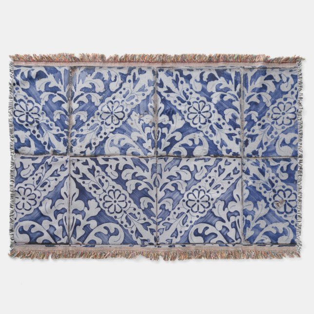 Portugisiska plattor - Azulejo Blue and White Blom Filt (Framsidan)