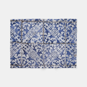 Portugisiska plattor - Azulejo Blue and White Blom Fleecefilt