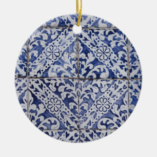 Portugisiska plattor - Azulejo Blue and White Blom Julgransprydnad Keramik