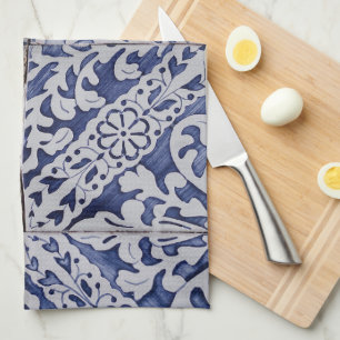 Portugisiska plattor - Azulejo Blue and White Blom Kökshandduk