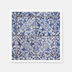 Portugisiska plattor - Azulejo Blue and White Blom Pappersservett