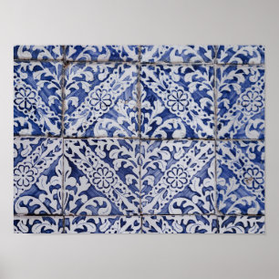 Portugisiska plattor - Azulejo Blue and White Blom Poster
