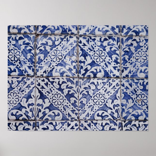 Portugisiska plattor - Azulejo Blue and White Blom Poster (Framsidan)