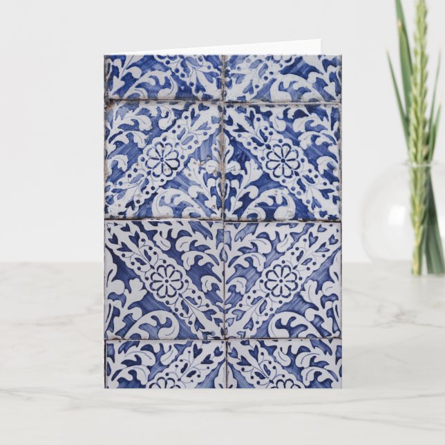 Portugisiska plattor - Azulejo Blue and White Blom Tack Kort (Framsida)