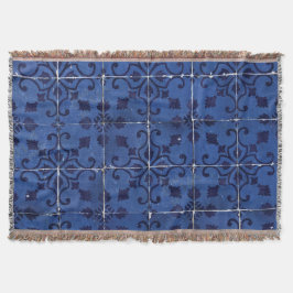 Portugisiska plattor - Azulejo Blue Blommigt Löv D Filt