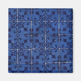 Portugisiska plattor - Azulejo Blue Blommigt Löv D Magnet