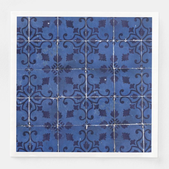 Portugisiska plattor - Azulejo Blue Blommigt Löv D Pappersservett (Framsida)