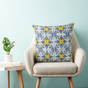Portugisiska plattor - Azulejo Blue och Gult Mönst Kudde