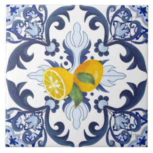 Portugisiska plattor,azulejo,citroner,citrusfrukte kakelplatta