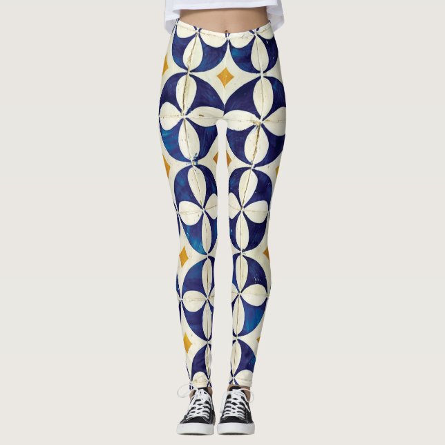 Portugisiska plattor - Azulejo Mönster Design Leggings (Framsida)