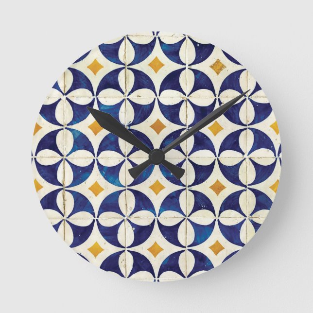 Portugisiska plattor - Azulejo Mönster Design Rund Klocka (Framsida)