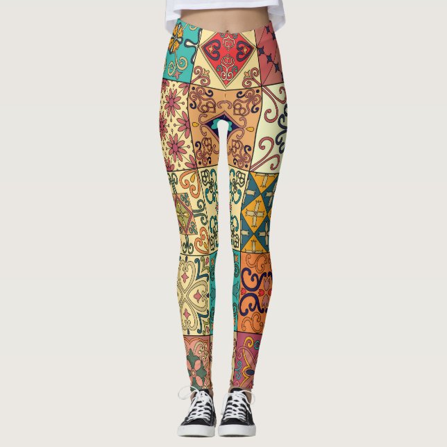 Portugisiska plattor: Azulejo stil sömlös mönster. Leggings (Framsida)