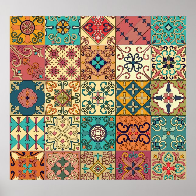 Portugisiska plattor: Azulejo stil sömlös mönster. Poster (Framsidan)