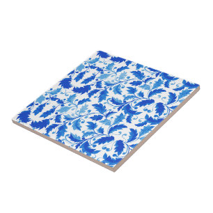 Portugisiska plattor Blåa blommor och löv Kakelplatta