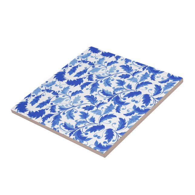 Portugisiska plattor Blåa blommor och löv Kakelplatta (Sidan)