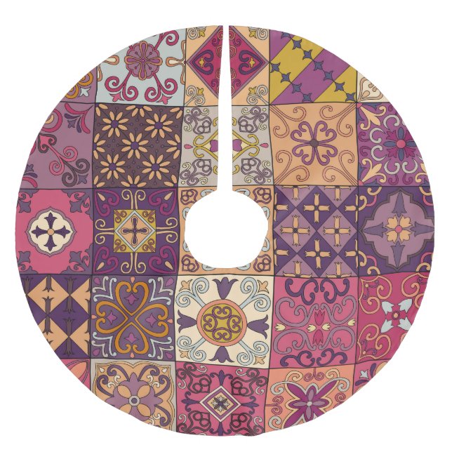 Portugisiska plattor: Talavera stil mönster. Julgransmatta Borstad Polyester (Framsidan)