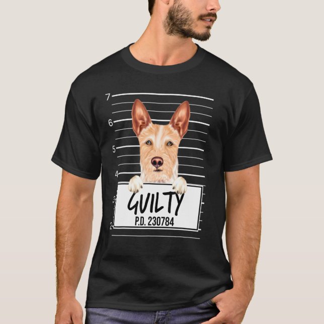 Portugisiska Podengo Pequeno Mugshot Guilty Hund T Shirt (Framsida)