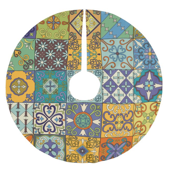 Portugisiska Talavera Tile Design Julgransmatta Borstad Polyester (Framsidan)