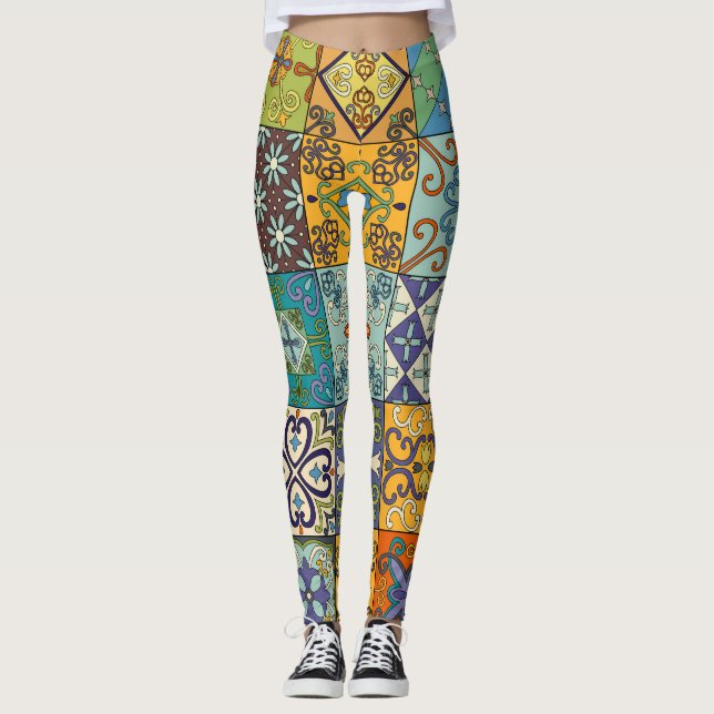 Portugisiska Talavera Tile Design Leggings (Framsida)
