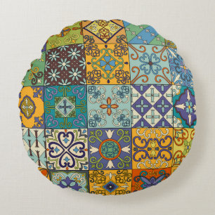 Portugisiska Talavera Tile Design Rund Kudde