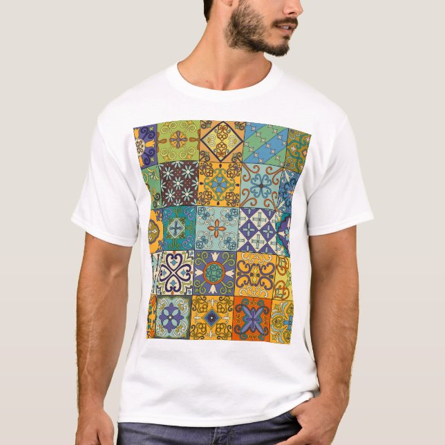 Portugisiska Talavera Tile Design T Shirt (Framsida)