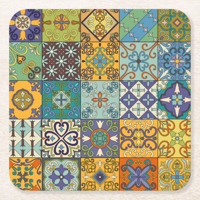 Portugisiska Talavera Tile Design Underlägg Papper Kvadrat (Framsidan)