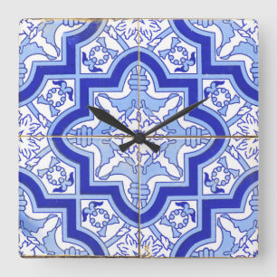 Portugisiska Tile tar tid på blått Fyrkantig Klocka