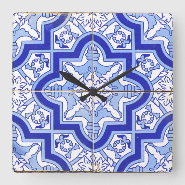 Portugisiska Tile tar tid på blått Fyrkantig Klocka (Framsida)