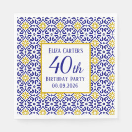Portugisiska Tiles Blue 40 Birthday Mediterranean Pappersservett