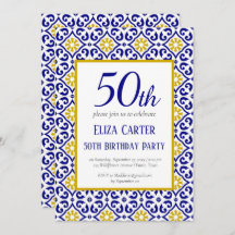Portugisiska Tiles Blue 50 Birthday Mediterranean