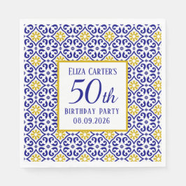 Portugisiska Tiles Blue 50 Birthday Mediterranean Pappersservett