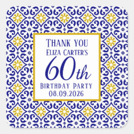 Portugisiska Tiles Blue 60 Birthday Mediterranean Fyrkantigt Klistermärke