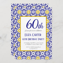 Portugisiska Tiles Blue 60 Birthday Mediterranean Inbjudningar