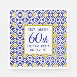 Portugisiska Tiles Blue 60 Birthday Mediterranean Pappersservett