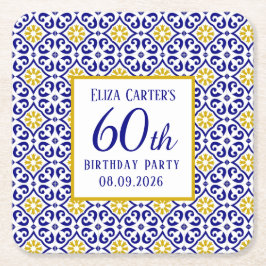 Portugisiska Tiles Blue 60 Birthday Mediterranean Underlägg Papper Kvadrat