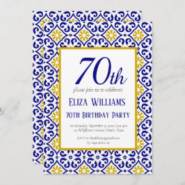 Portugisiska Tiles Blue 70 Birthday Mediterranean Inbjudningar