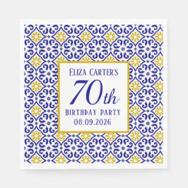 Portugisiska Tiles Blue 70 Birthday Mediterranean Pappersservett