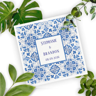 Portugisiska Tiles Blue Mediterranean Bröllop Pappersservett