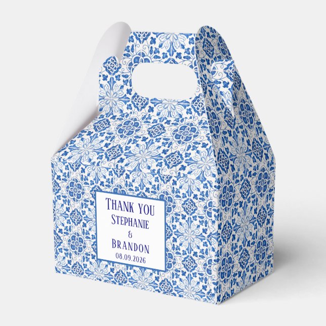 Portugisiska Tiles Blue Mediterranean Bröllop Presentaskar (Framsidan Sidan)