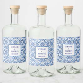 Portugisiska Tiles Blue Mediterranean Bröllop Spritflaskor Etikett