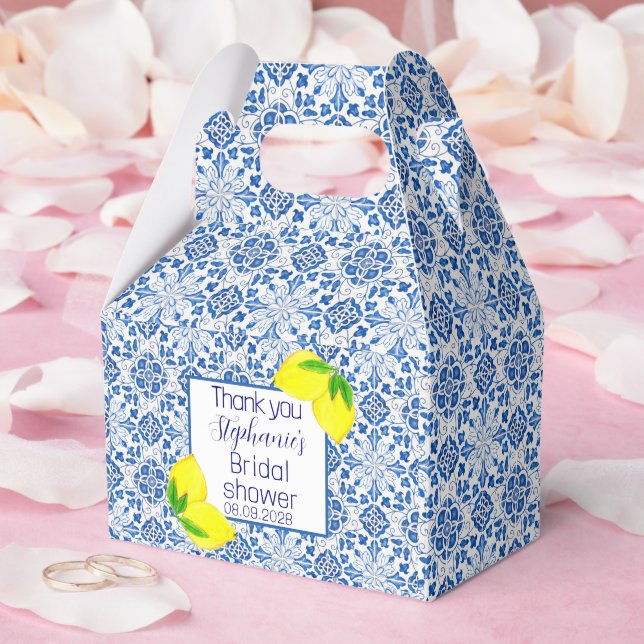 Portugisiska Tiles Lemon Mediterranean Möhippa Presentaskar (Bröllop)